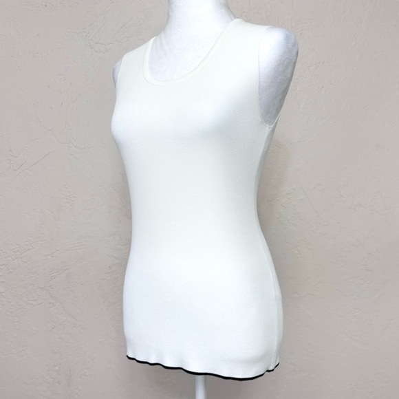Max Mara Studio Cream Stretch Knit Tank / Shell with Navy Contrast Stripe Size M - Picture 7 of 12